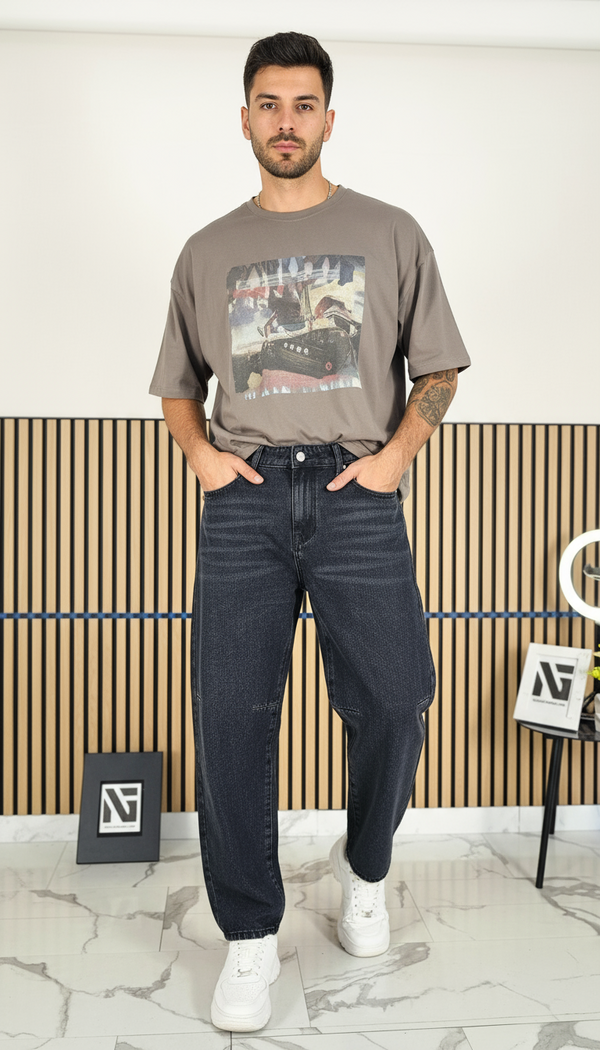 Jeans Baloon Nero — Baffi Sfumati