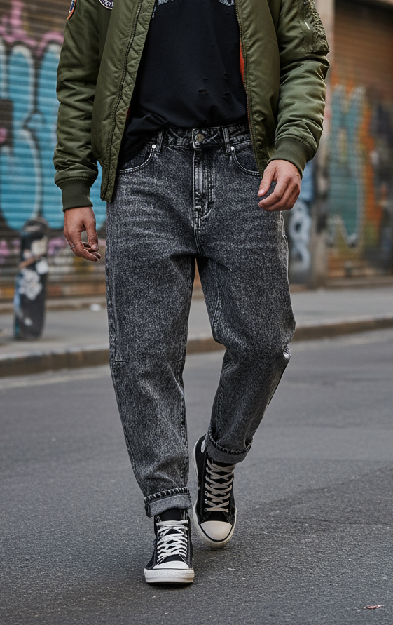 Jeans Baloon Grigio Scuro — Baffi Sfumati