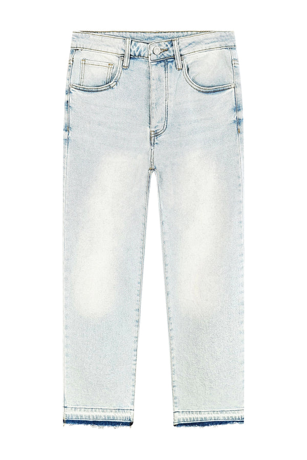 Jeans Slim Marmorizzato Chiaro — Caviglie Sfrangiate
