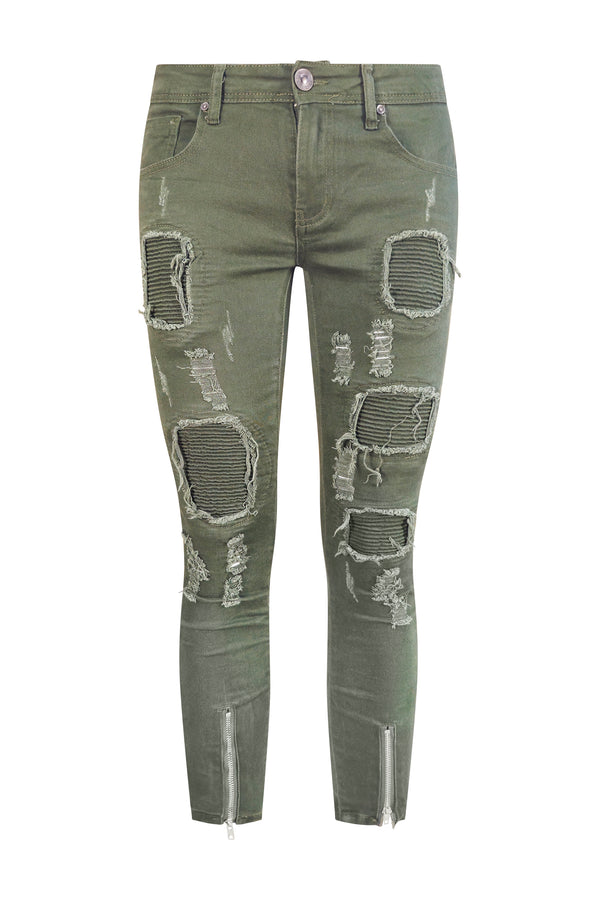 Jeans Bikers Verde Militare — Skinny Fit con Zip