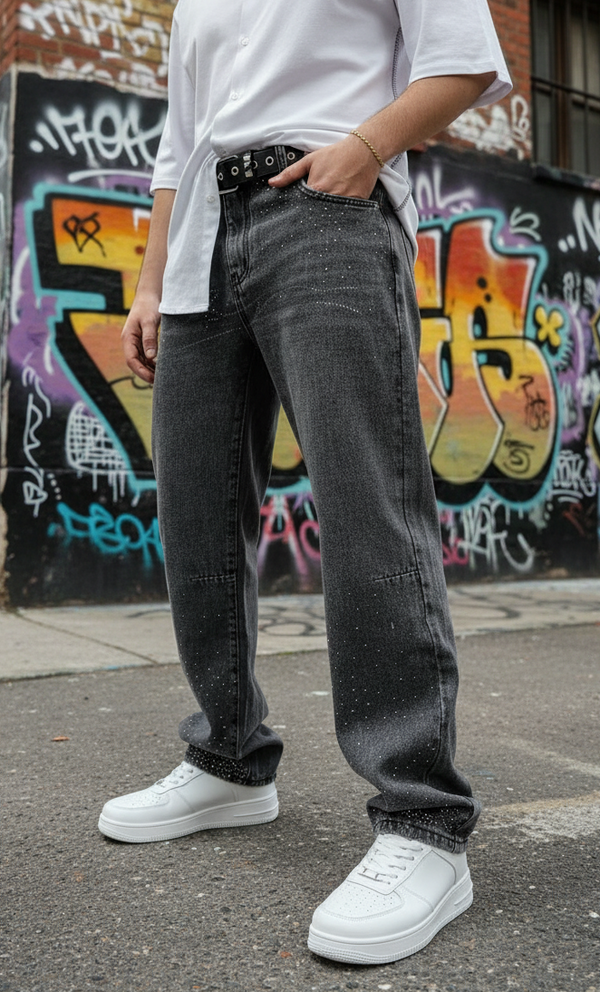 Jeans Diamond Grigio Scuro — Firma & Strass