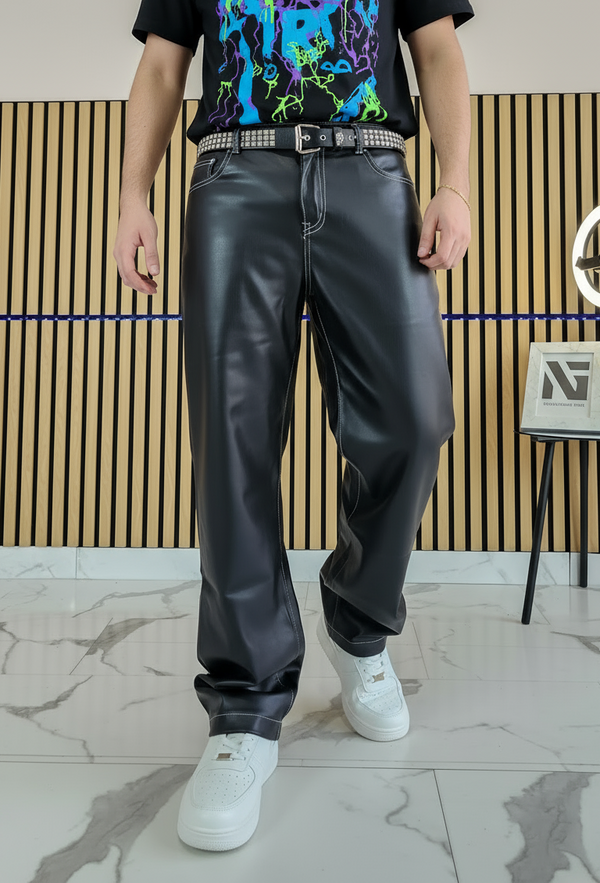 Jeans Nero Spalmato — Straight Effetto Pelle