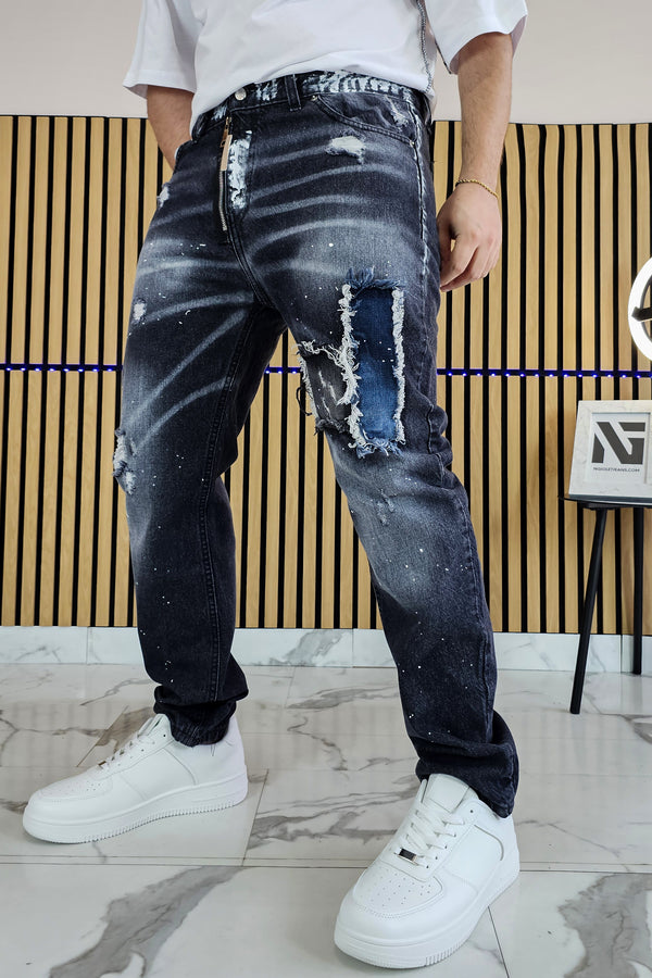 Jeans Regular Nero Distressed — Pittura & Toppa Blu