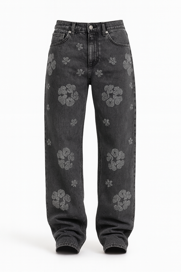 Jeans Baggy Flowers Strass