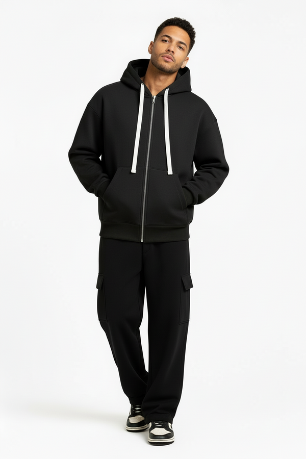 Completo Tuta Felpa Zip - Pantalone Cargo Baggy Felpato