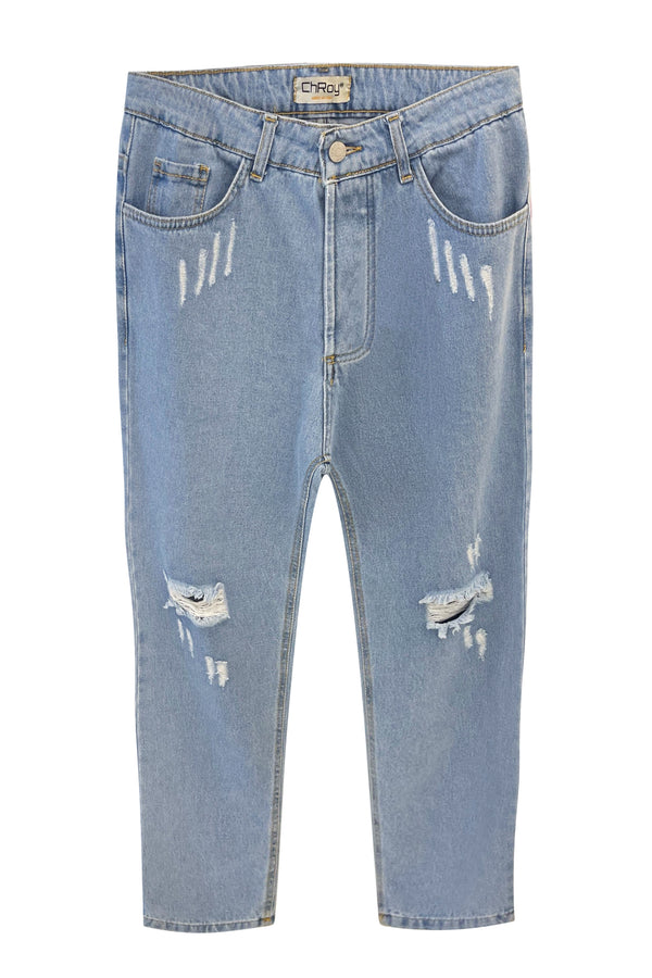 Jeans Carrot Azzurro — Strappi alle Ginocchia